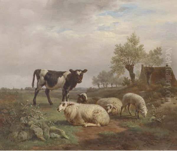 Cattle In A Meadow Oil Painting by Frans Lebret