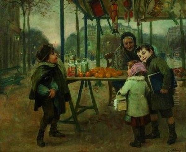 Kinder Vor Einem Marktstand Oil Painting by Georges Le Brun Lebrun