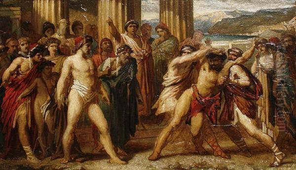 Greek Wrestler In A Stadium Oil Painting by Louis J. Lebrun