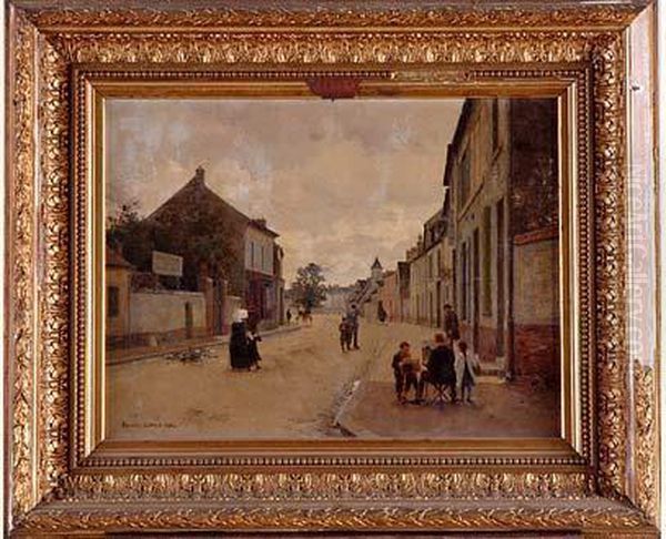 rue Animee De Village Oil Painting by Marcel Lebrun