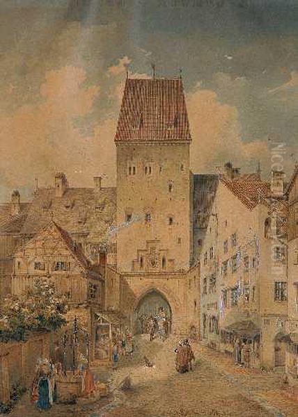 Das Alte Stadtthor Von
Munchen, Schwabinger Thor Genannt Oil Painting by Carl August Lebschee