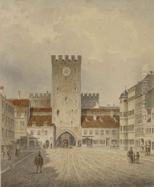 Das Karlstor In Munchen Oil Painting by Carl August Lebschee