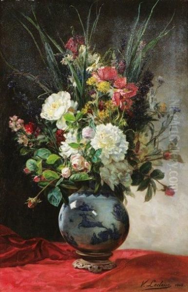 Composition De Fleurs Dans Un Vase Oil Painting by Victor Leclaire