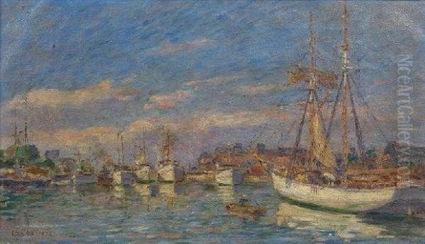 Deauville, Le Bassin Des Yachts Oil Painting by Leon Leclerc