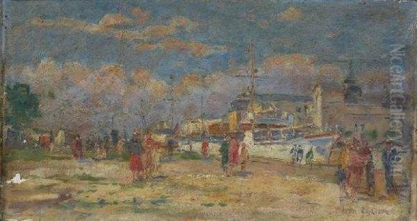 Deauville, Le Quai Des Yachts Oil Painting by Leon Leclerc