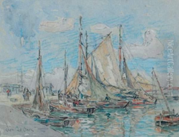 Barques De Peche Dans Le Port De Honfleur Oil Painting by Leon Leclerc