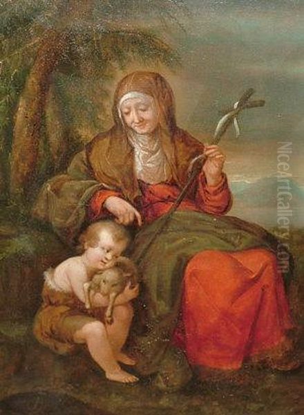 Follower Of Sebastien Leclerc Ii -- Saint Elizabeth With The Infant Saint John The Baptist Oil Painting by Sebastien Ii Leclerc