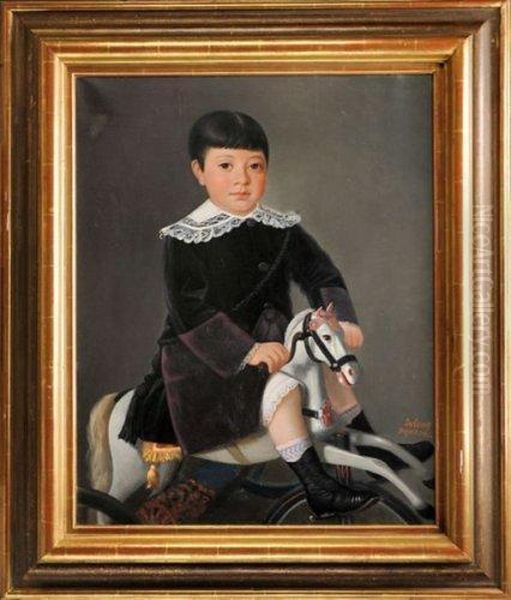 Jeune Garcon Sur Un Cheval De Bois Oil Painting by Emile Carolus Leclercq