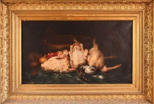 Nature Morte Aux Poulets Et Cuivre Oil Painting by Leclercq Theodore