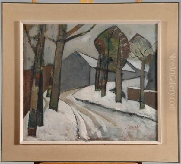 Village Sous La Neige Oil Painting by Victor Leclercq