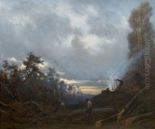 Woodcutters Oil Painting by Charles Joseph Lecointe