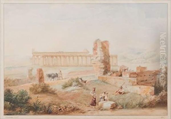 Paysans Sardes Se Reposant Pres Des Ruines D'un Temple Oil Painting by Jean-Francois Joseph Lecointe