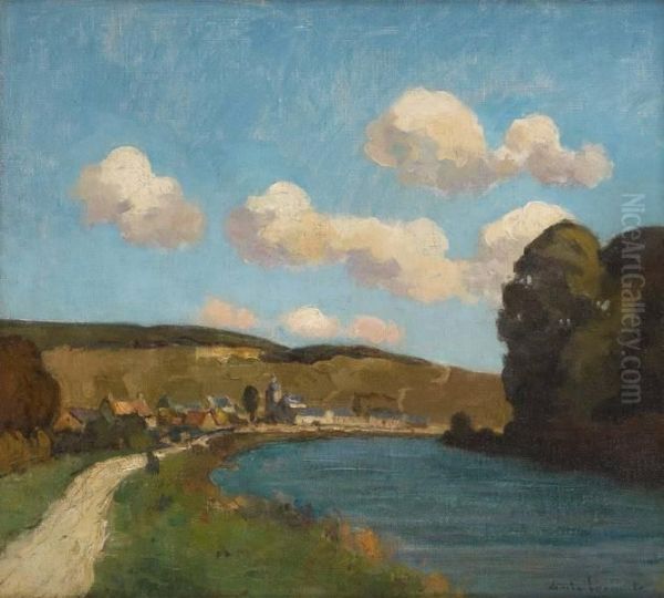 Bords De Meuse Animes Oil Painting by Emile Lecomte