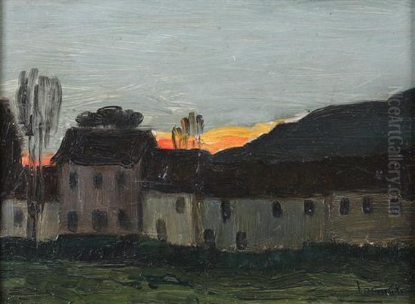 Villageat Sunset Oil Painting by Emile Lecomte