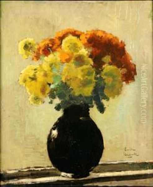 Vase Garni De Fleurs Oil Painting by Emile Lecomte