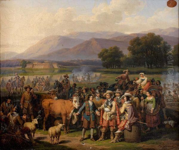 La Vente Du Troupeau Aux Militaires Oil Painting by Hippolyte Lecomte