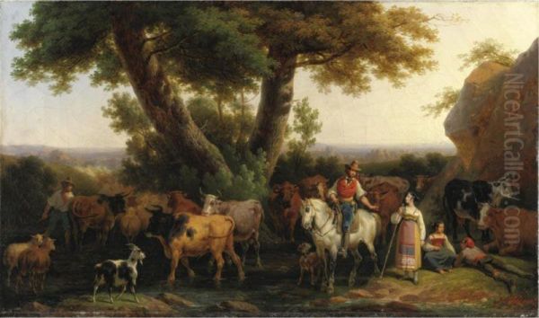 Paesaggio Pastorale Nella Campagna Romana Oil Painting by Hippolyte Lecomte