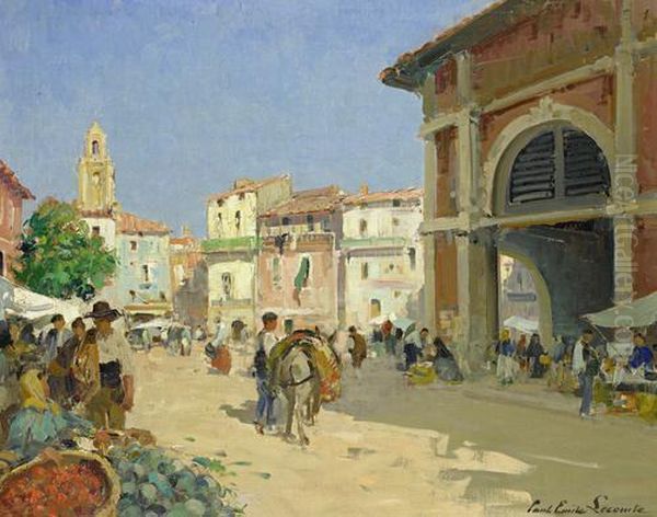 Market Square, Albasete, Spain Oil Painting by Paul Emile Lecomte