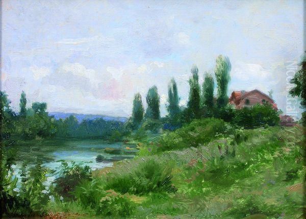 Paysage De Campagne. Oil Painting by Victor Lecomte