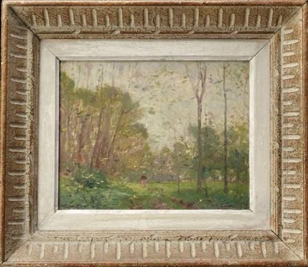 Sentier Pres Du Bornage, Barbizon Oil Painting by Victor Lecomte