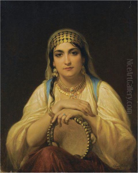 La Femme Au Tambourin Oil Painting by Charles Emile Hippolyte Lecomte-Vernet