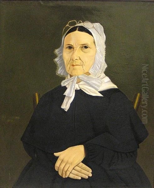 A Portrait Of An Elderly Lady, Half-length, Wearing A Black Dress And A Lace Cap Oil Painting by H.C. Lecourbe