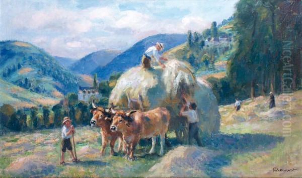 Fenaisons En Auvergne Oil Painting by Raymond Louis Lecourt