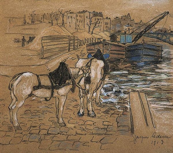 Paris, Les Chevaux De Halage Oil Painting by Jacques Lederer