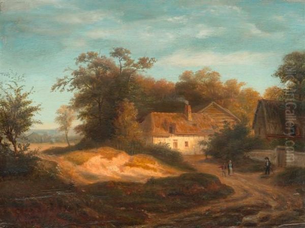 Landschaft Mit Bauernhaus Und Personen. Oil Painting by Alexis Ledieu