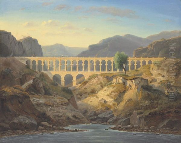 An Algerian Aqueduct, Possibly In The Aures Mountains Oil Painting by Alexis Ledieu