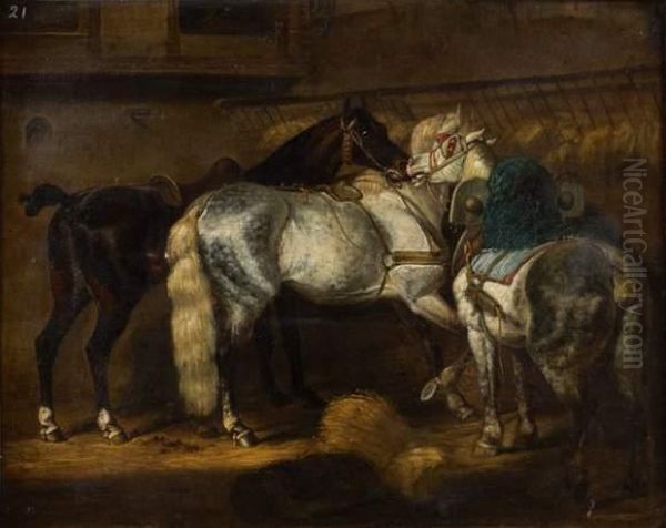 Chevaux A L'ecurie Oil Painting by Philippe Ledieu