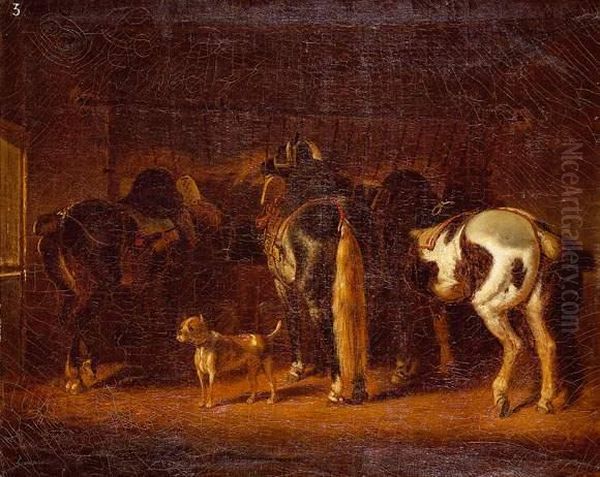 Chevaux Dans Les Stalles. Oil Painting by Philippe Ledieu