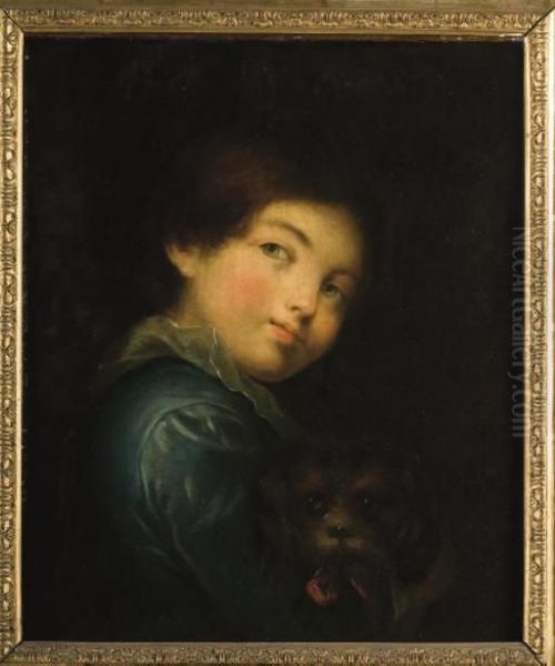 Portrait De Jeune Garcon Tenant Un Chien Oil Painting by Jeanne-Philiberte Ledoux