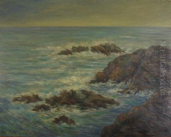 A Rocky Coastline Oil Painting by Bertha Stringer Lee