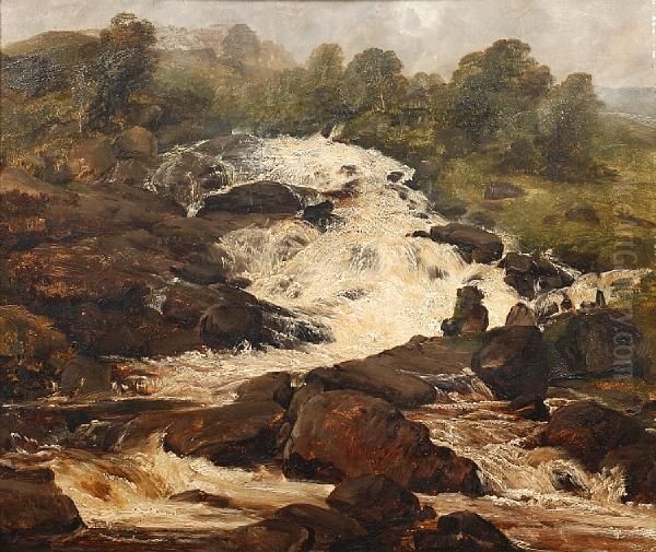 Highland River In Spate Oil Painting by Frederick Richard Lee