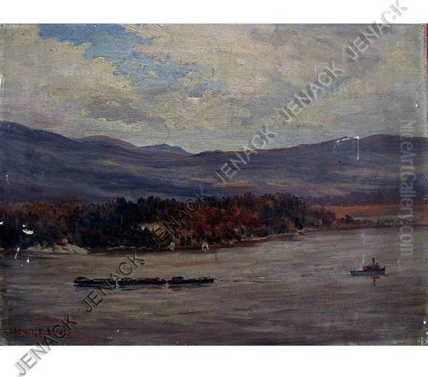 Barges On The Hudson Oil Painting by Henry Ch. Lee