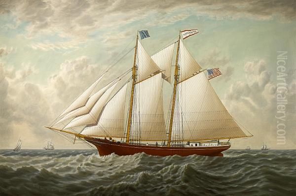 The California Lumber Schooner 'mary E. Russ' Oil Painting by Joseph Lee