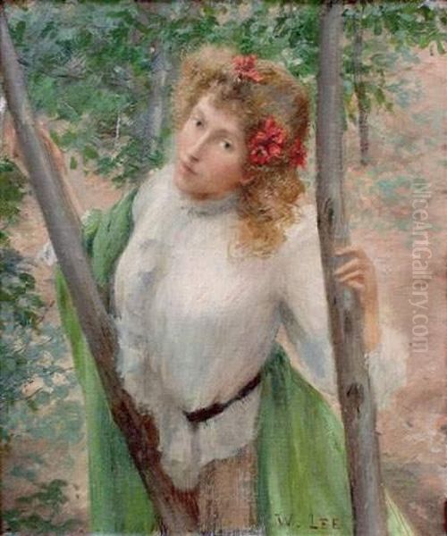 Femme A La Chevelure Blonde Aux Coquelicots.. Oil Painting by William Lee