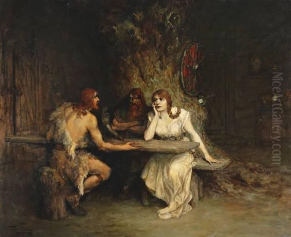 Sieglinde, Siegmund En Hundig In De Hut Oil Painting by Ferdinand Leeke