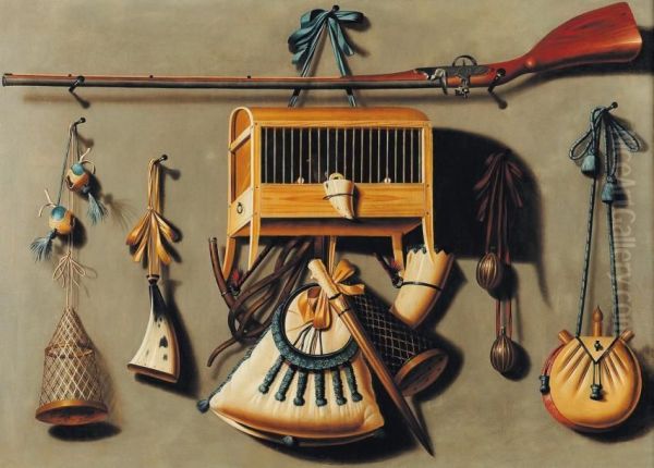 Trompe L'oeil Avec Les Accessoires Dela Chasse Oil Painting by Johannes Leemans