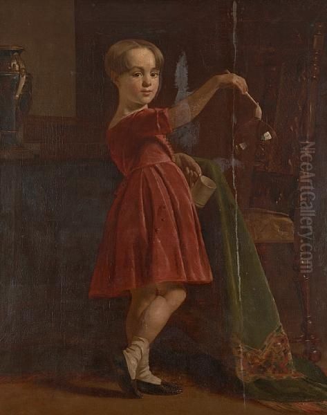 Young Boy With A Bubble Pipe Oil Painting by Charles Lees