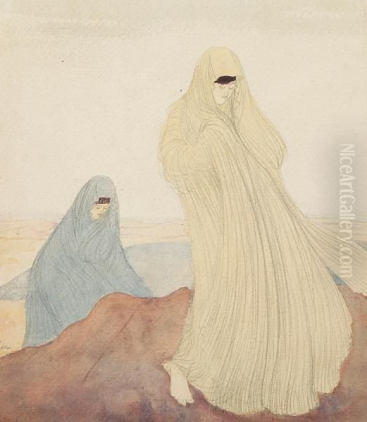 Two Bedouin Women Oil Painting by Derwent Lees