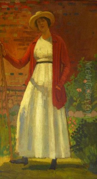 Lyndra In The Garden Oil Painting by Derwent Lees