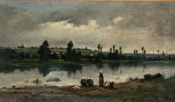 Wasdag Aan De Rivier Oil Painting by Henri Leeuw