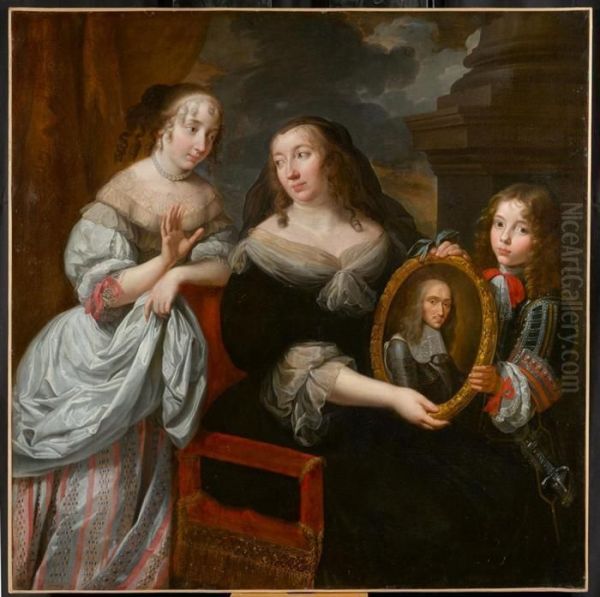 Maria De Medici Shows Her Two Children The Portrait Of Her Deadhusband King Henri Ii. Oil Painting by Claude Lefebvre