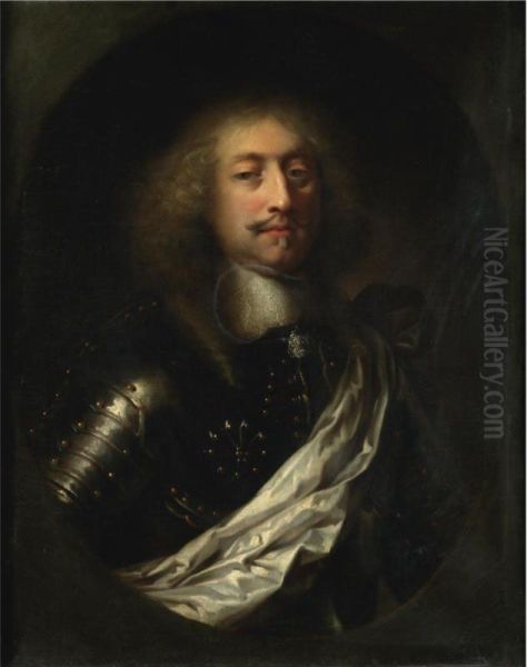 Portrait Of A Man, Half Length, Wearing Armour And A White Silk Sash Oil Painting by Claude Lefebvre