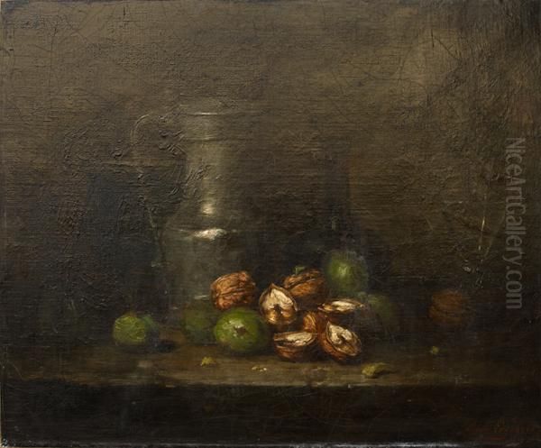 Still Life With Walnuts And Fruit Oil Painting by Ernest Lefebvre