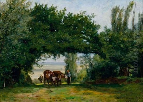 La Remontee Des Vaches, Pres De Villerville Oil Painting by Louis Valere Lefebvre