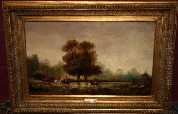 Fox Hunting Scene Oil Painting by M Lefer