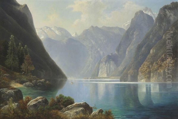 Blick Auf Den Konigssee Mit St. Bartholoma Oil Painting by Karl Lefeubure